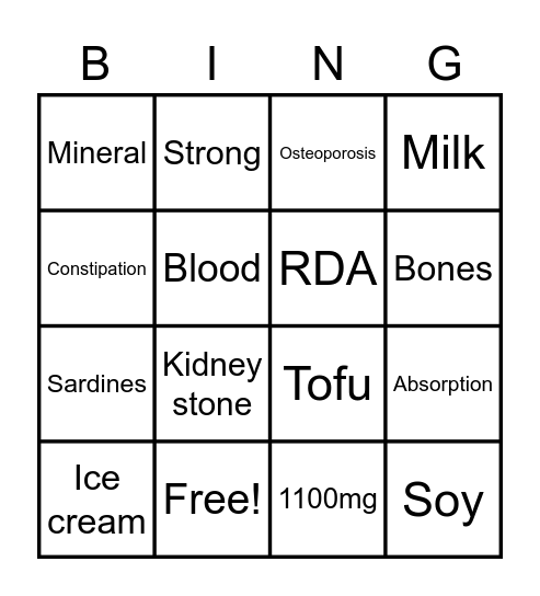 Calcium Bingo Card