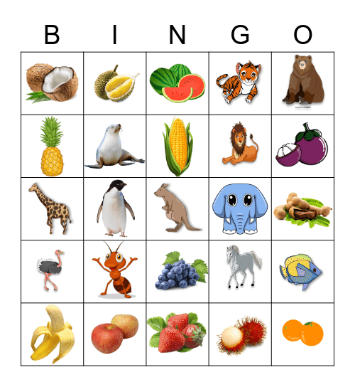 Animal and fruit bingo Card