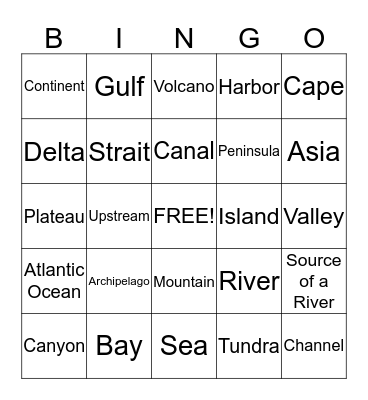 Land and Water Forms Bingo Card