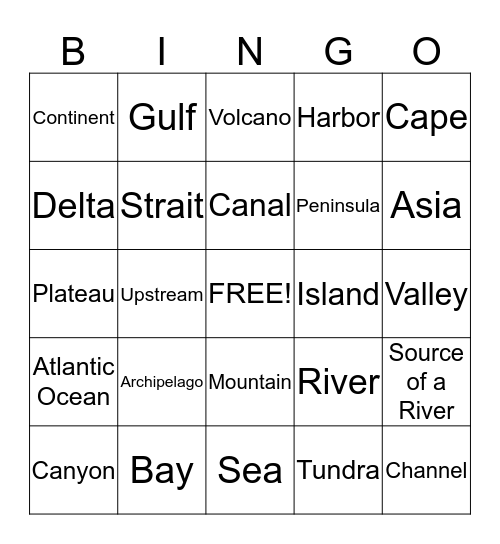 Land and Water Forms Bingo Card