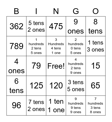 Place Value Bingo Card