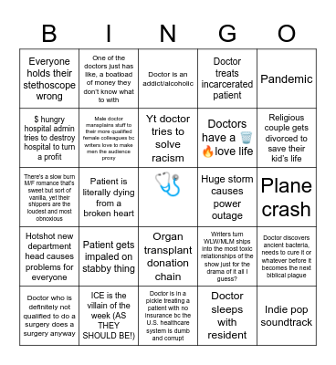 Medical Drama Tropes Bingo Card