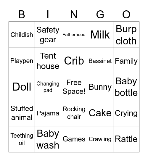 BAby shower bingo Card