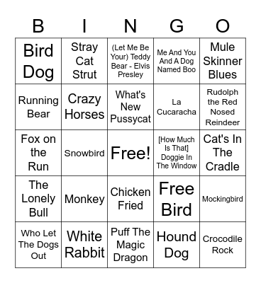 Animals Bingo Card