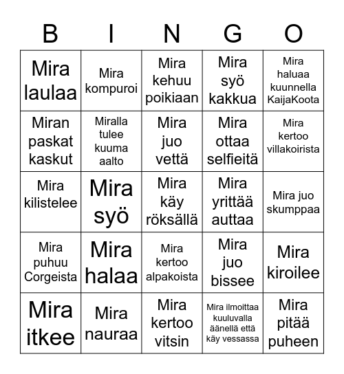 Mira BINGO Card