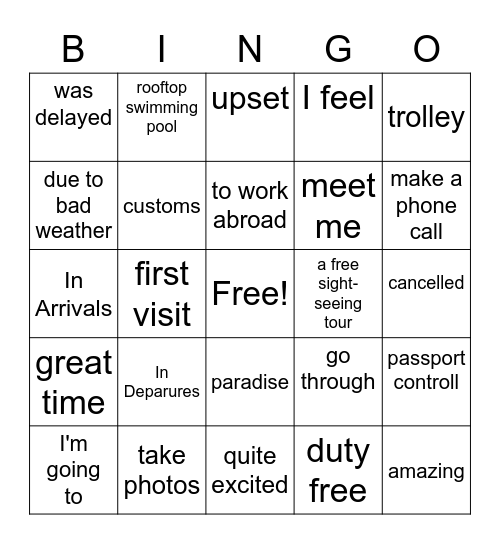 In the airport Bingo Card