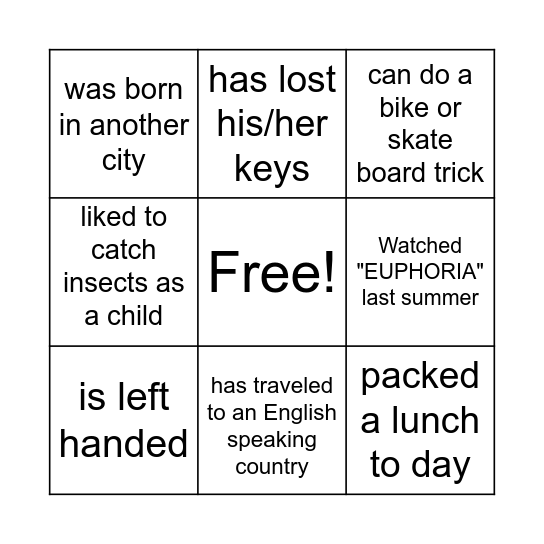 GETTING TO KNOW YOU Bingo Card