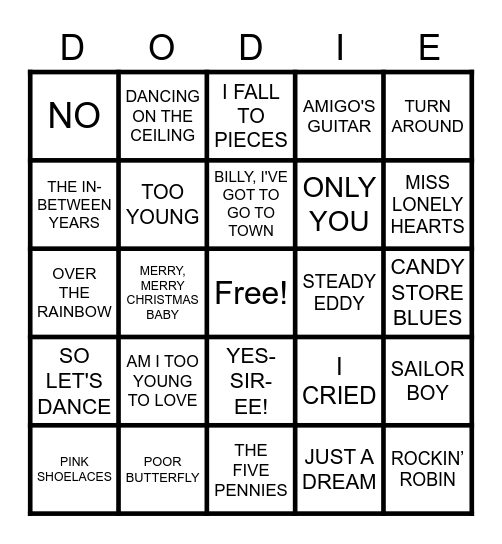 Dodie Stevens Song Bingo Card