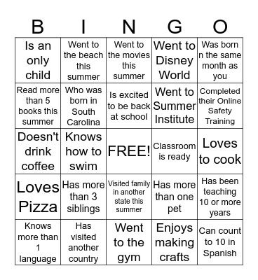 Getting to Know You Bingo Card