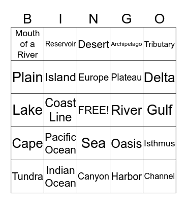 Land and Water Forms Bingo Card