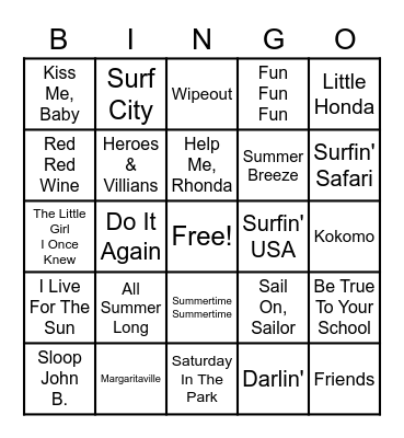 FUN IN THE SUN Bingo Card