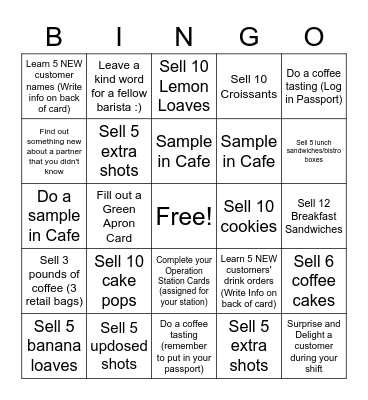 Lake Street Starbucks Bingo Card