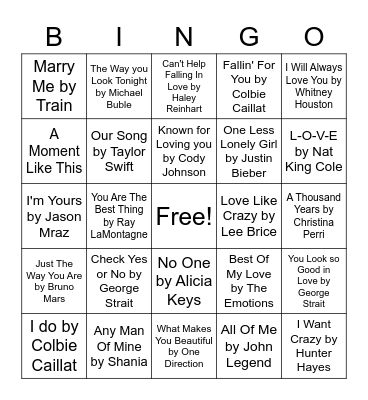 Melissa's Bridal Bingo Card