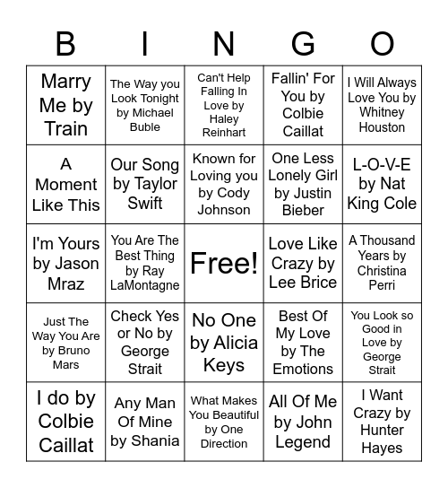 Melissa's Bridal Bingo Card