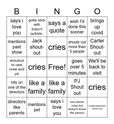 SR SPEECH BINGO Card
