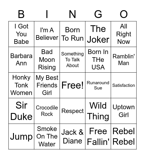 Music Legends Bingo Card