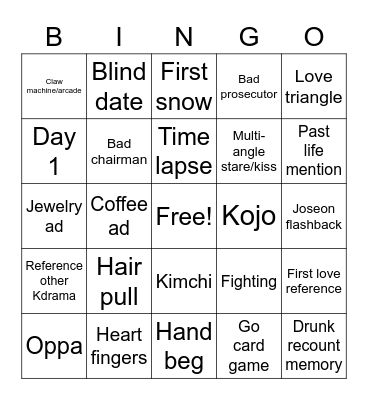Kdrama Bingo Card