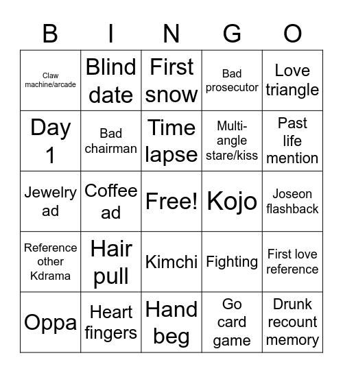 Kdrama Bingo Card