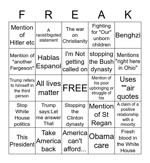 REPUBLICAN DEBATE  Bingo Card