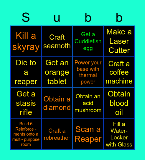 Subnautica Bingo Card