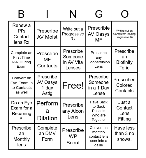 Exam Bingo Card