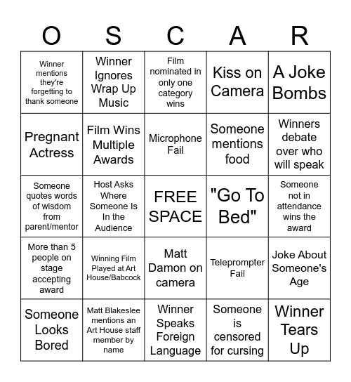 OSCAR BINGO! Bingo Card