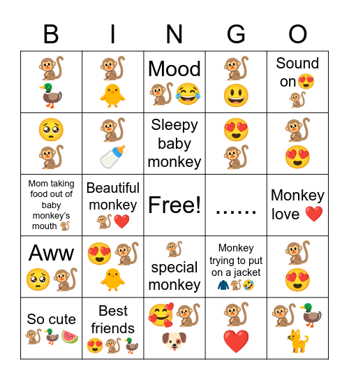 Monkeyvidz Bingo Card