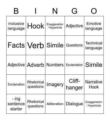 Imaginative and Persuasive Devices Bingo Card