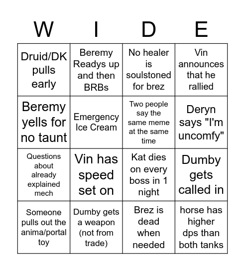 Wide Bingo Card