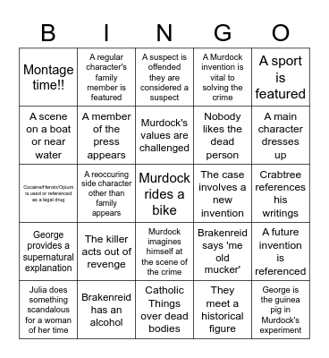 Murdock Mysteries Bingo Card
