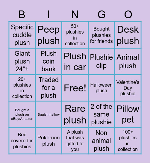 Plushie Collector Bing Bingo Card