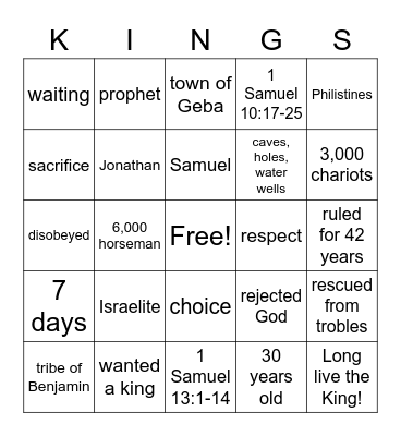 King Saul's Choice Bingo Card