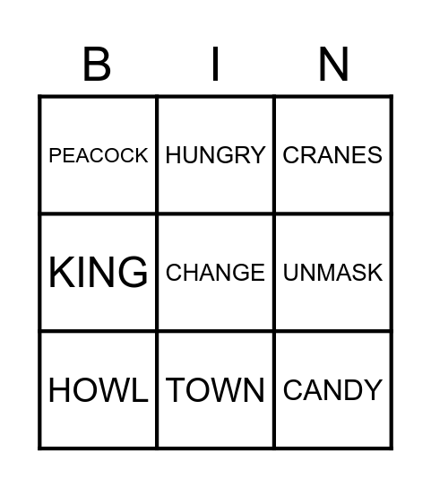 VOCABULARY: READING THE INDIGO JACKAL Bingo Card