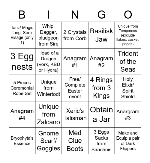 KoA Easter Bingo Card
