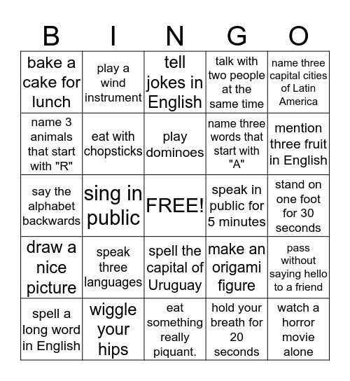 CAN YOU ....? Bingo Card