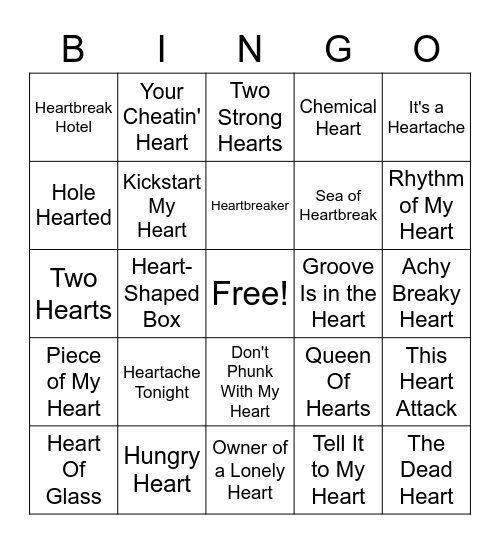 Hearts Bingo Card