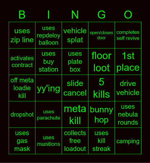 WARZONE Bingo Card