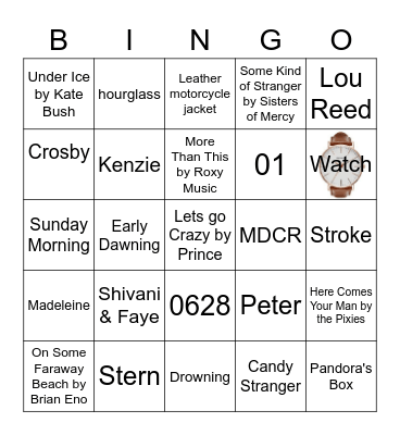 Oona Out of Order Bingo Card