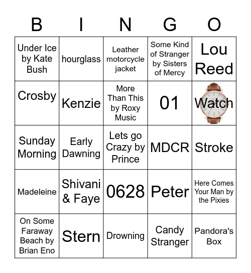 Oona Out of Order Bingo Card