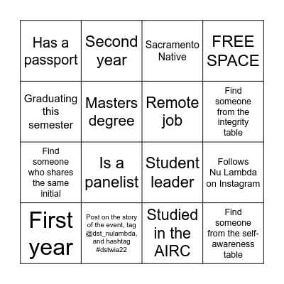 Women in Action 2022 Bingo Card