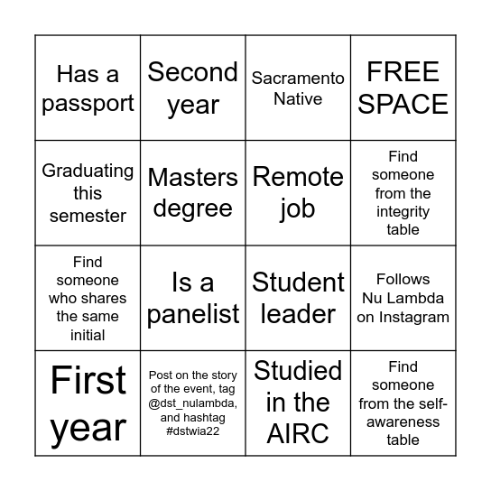 Women in Action 2022 Bingo Card