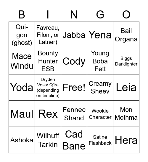 Obi-wan Cameo Bingo Card