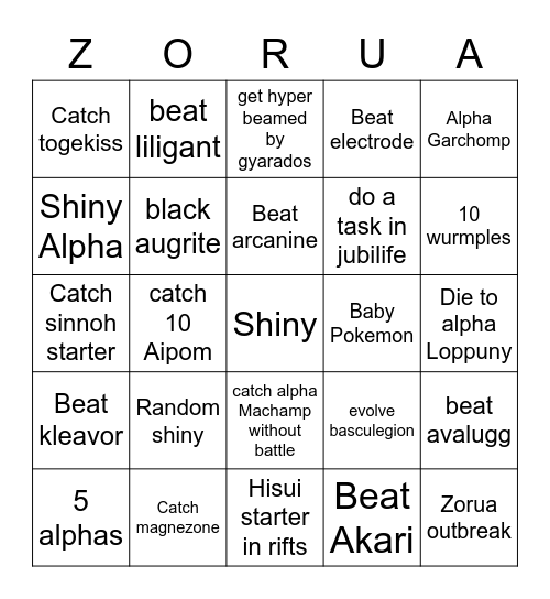 Legends Arceus Bingo Card