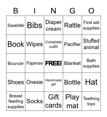 Baby Shower Bingo Card