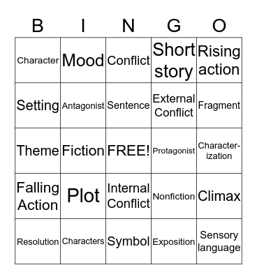 Literature Terms Bingo Card