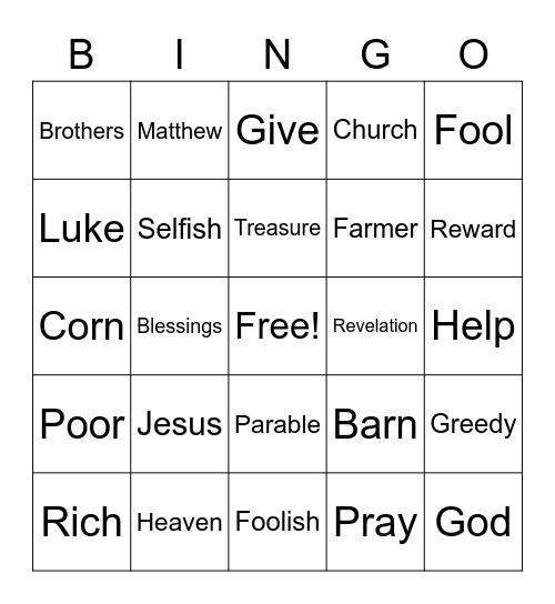 The Rich Fool Bingo Card