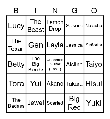Hank's House Guitar Bingo Card