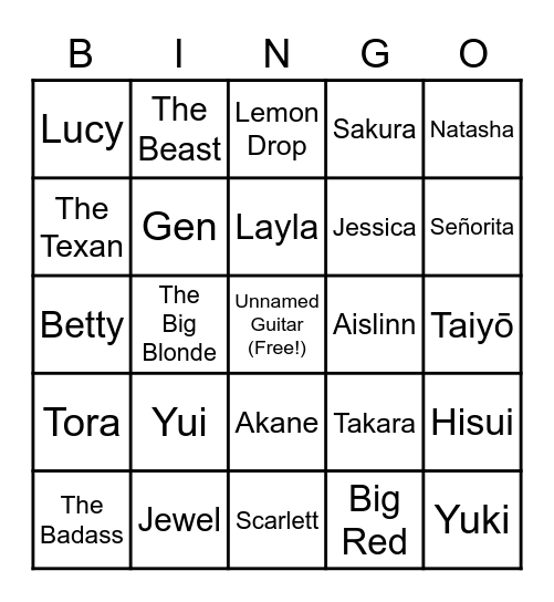 Hank's House Guitar Bingo Card