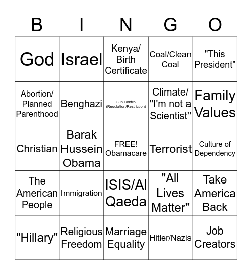 Republican Debate Bingo Card