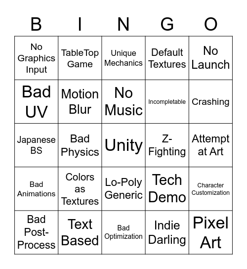 Game-Jam Bingo Card